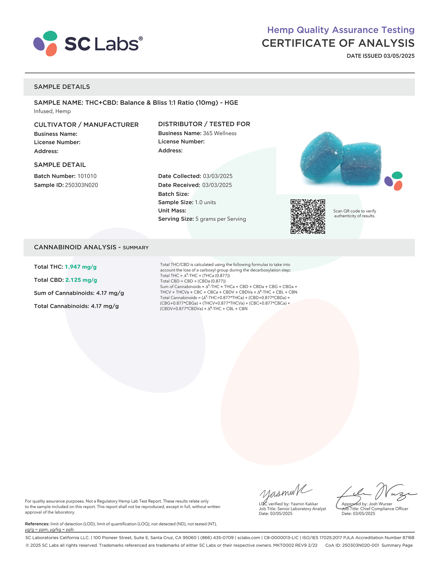 1. THC+CBD: Balance & Bliss 1:1 Ratio (10mg)