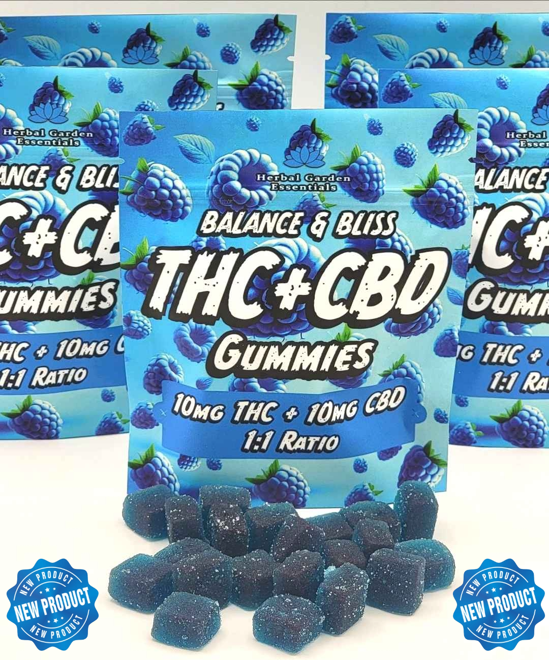 THC CBD Gummies 1:1 Ratio - Balance & Bliss Blue Raspberry 10mg